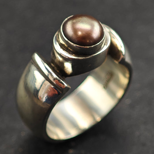 Michael Dawkins Pearl Modernist Sterling Silver Ring Sz 6 1/2 R6482
