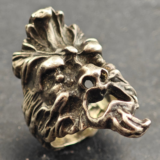 Brutalist Face Sterling Silver Ring Sz 9 R6483