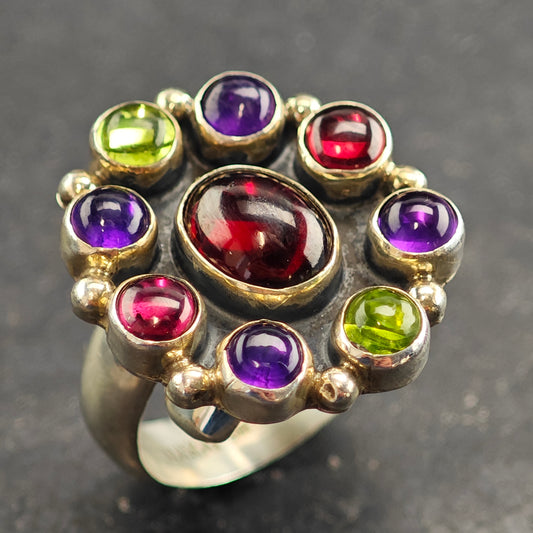 Navajo Nakai Adjustable Multi Stone Sterling Silver Ring Sz 8 1/2 R6484