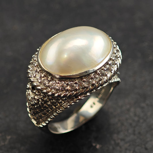Judith Ripka Mabe Pearl & DQCZ Sterling Silver Ring Sz 8 R6489