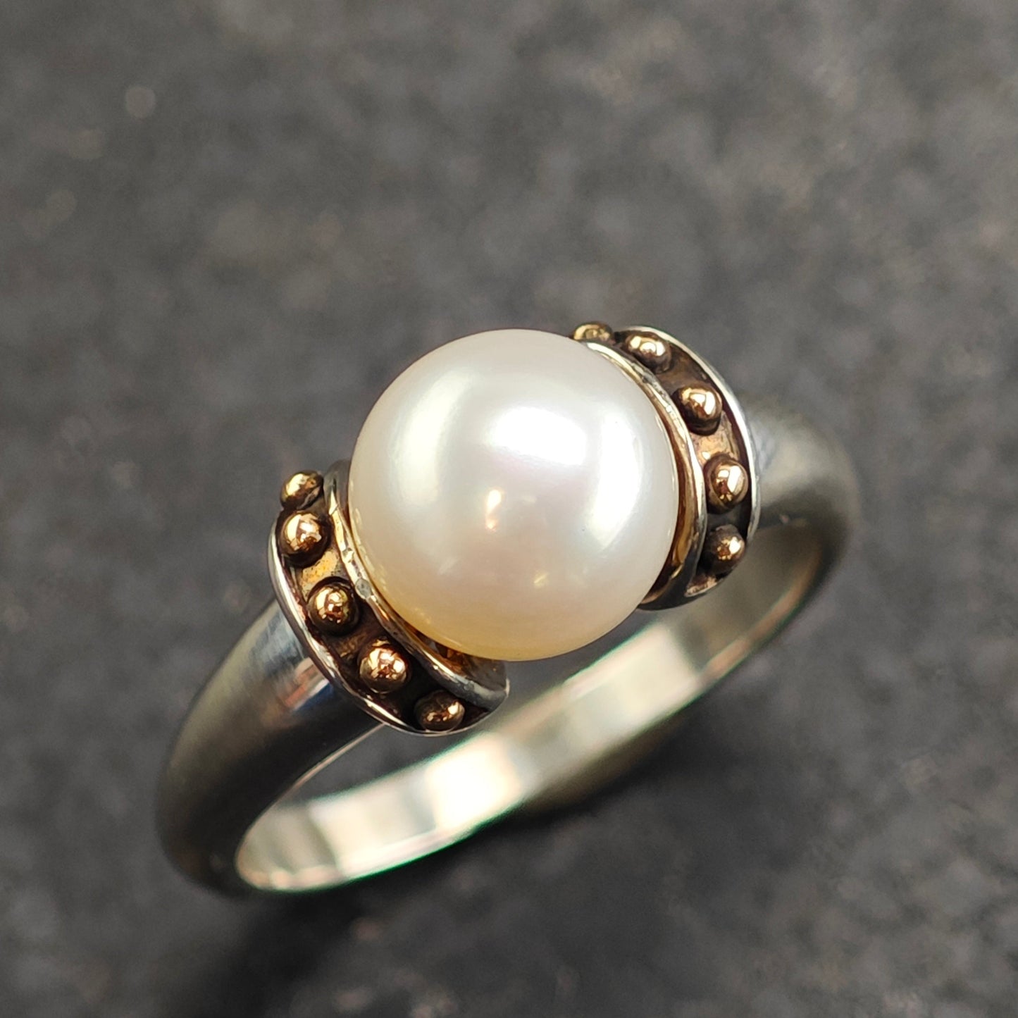 Pearl 14k Gold Accent Sterling Silver Ring Sz 7 R6491
