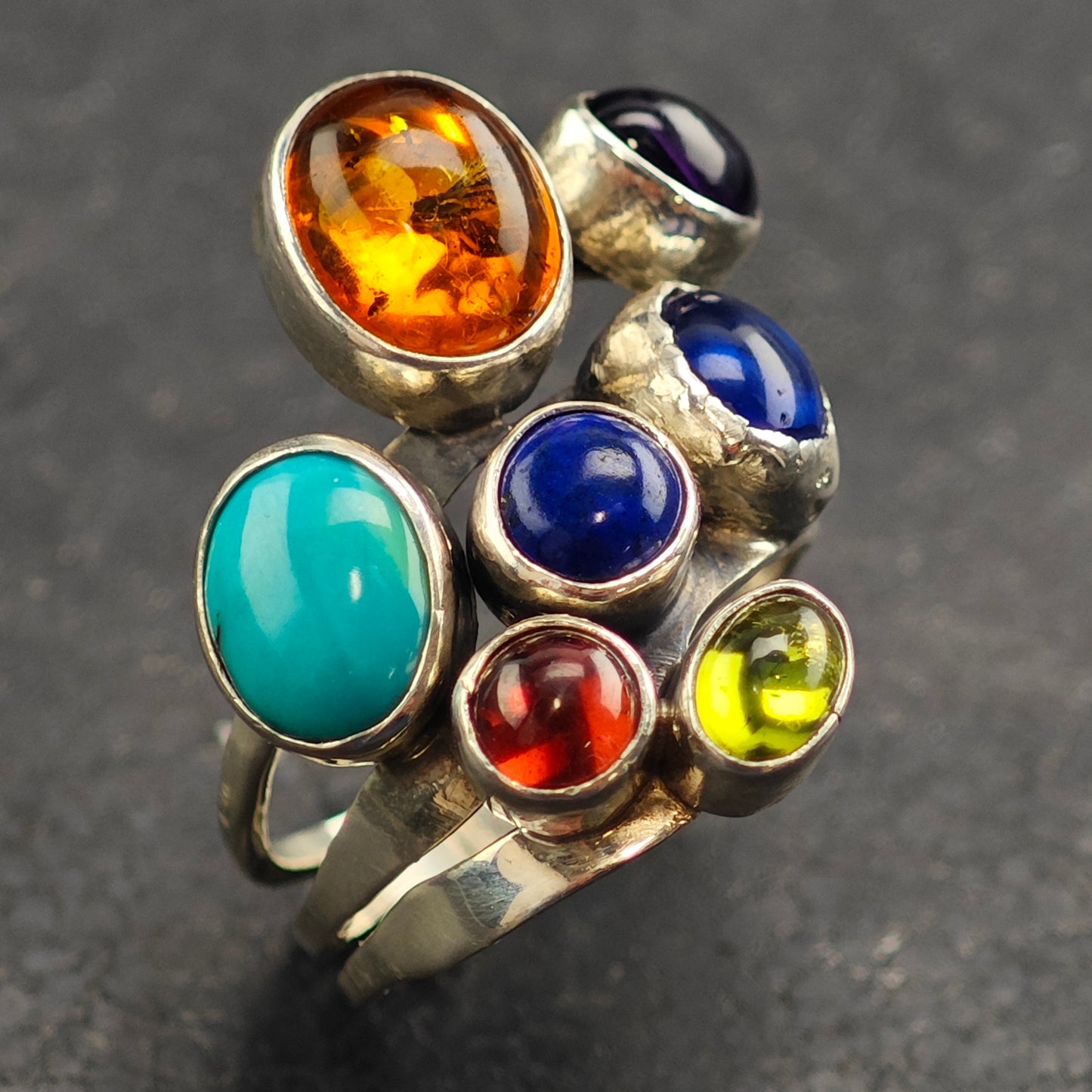 Navaj Nakai Multi Stone Sterling Silver Ring Sz 8 3/4 R6500
