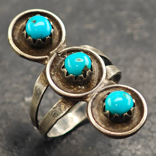 Native American Snake Eye Turquoise Sterling Silver Ring Sz 6 R6507