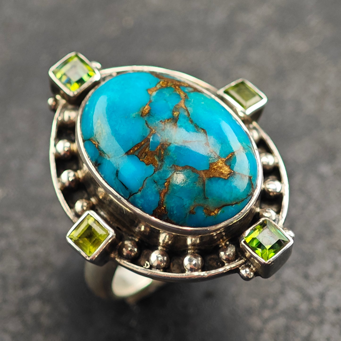 Vintage Nicky Butler Turquoise & Peridot Sterling Silver Ring Sz 6 1/2 R6509