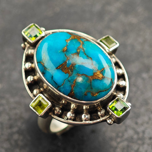 Vintage Nicky Butler Turquoise & Peridot Sterling Silver Ring Sz 6 1/2 R6509