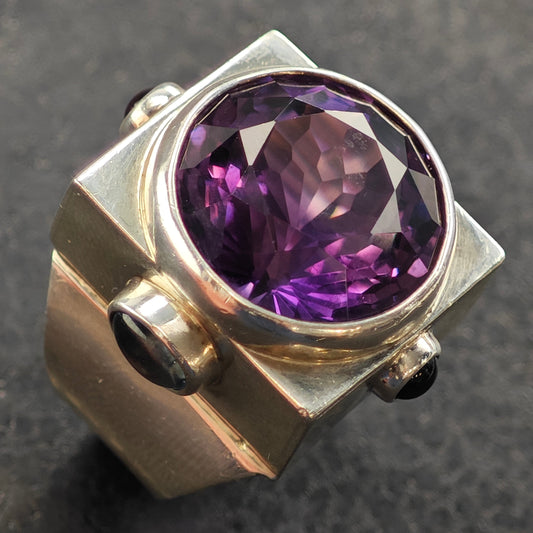 Amethyst, Garnet & Topaz Sterling Silver Ring Sz 9 1/2 R6510