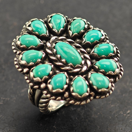 Relios Large Turquoise Cluster Sterling Silver Ring Sz 7 R6513