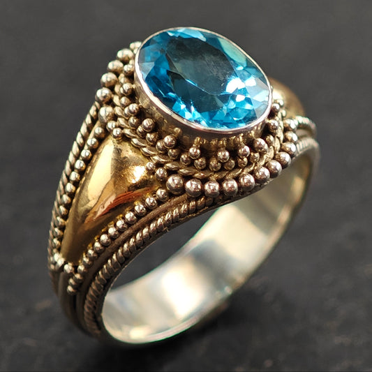 Bali Topaz 18k Gold Accent Sterling Silver Ring Sz 6 R6518