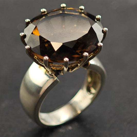 Large Smoky Quartz Sterling Silver Ring Sz 7 R6519