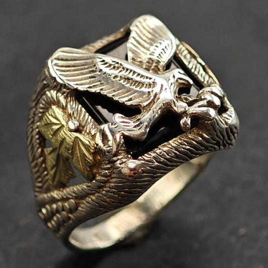Eagle Signet w Gold & Copper Accents Sterling Silver Ring .Sz 9 R6529
