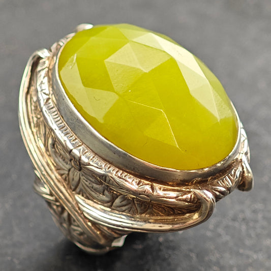 Stephen Dweck Green Stone Floral & Wrapping Band Sterling Silver Ring Sz 6 R6532