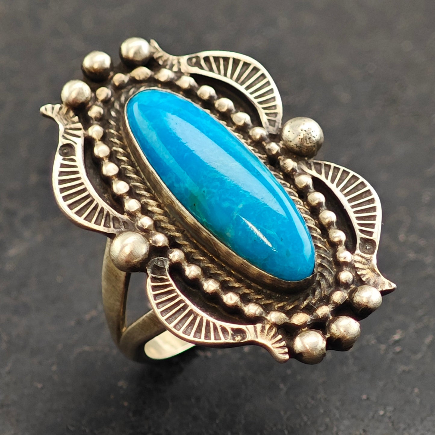 Running Bear Oval Turquoise Ring Sterling Silver Sz 6 3/4 R6535