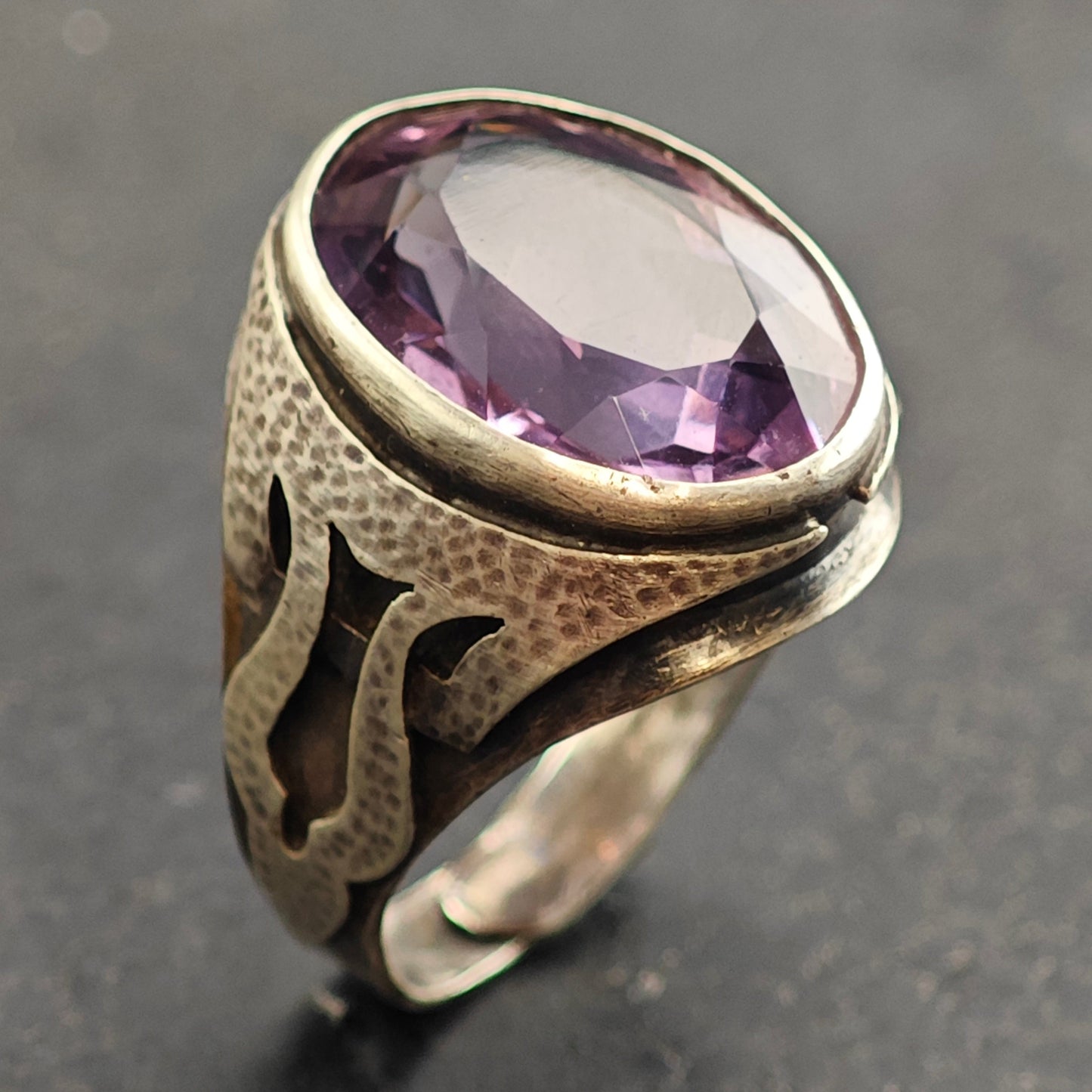 Arts and Crafts Silver Period Amethyst Adjustable Sterling Ring Sz 8 1/2 R6539