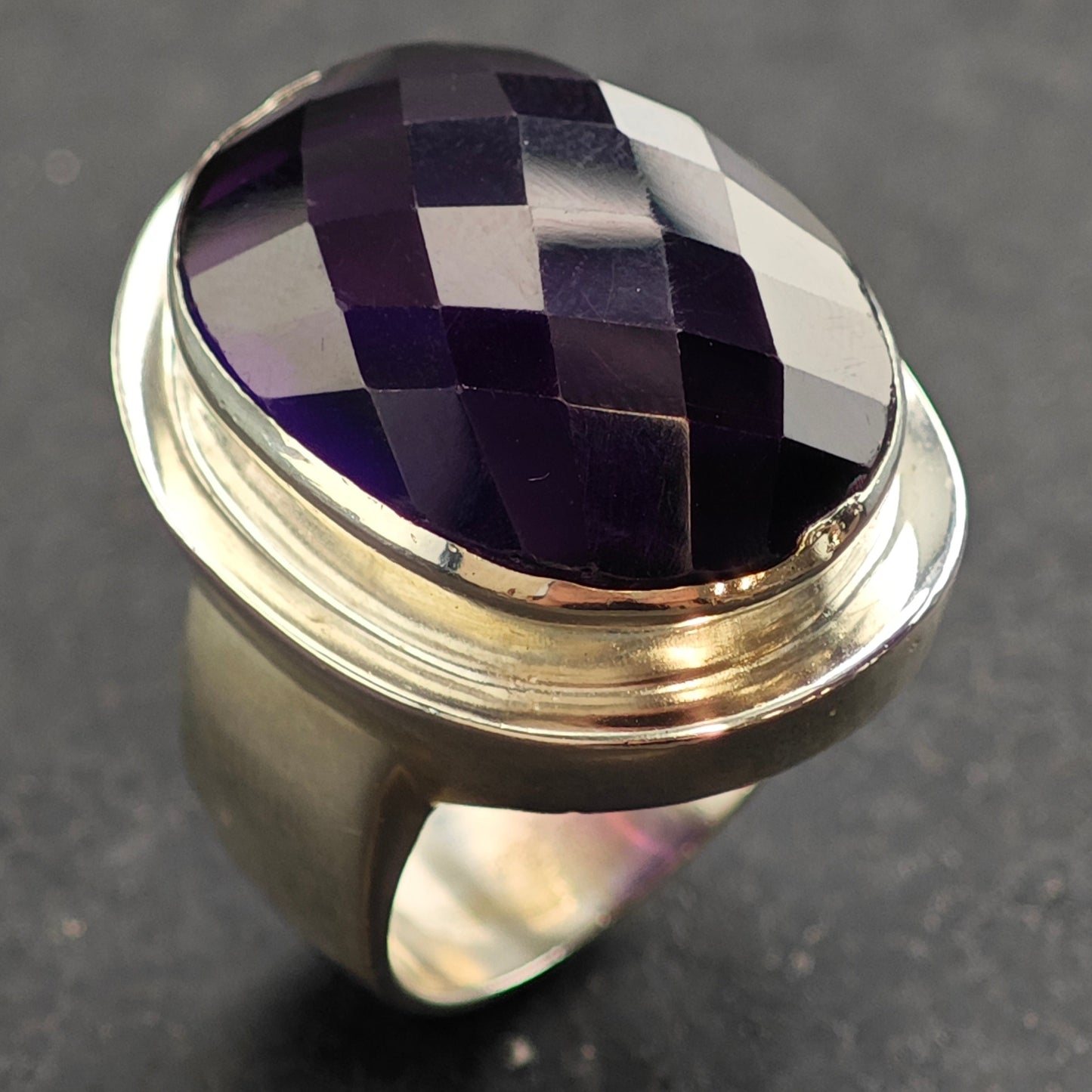 Large Amethyst Sterling Silver Ring Sz 10 R6541