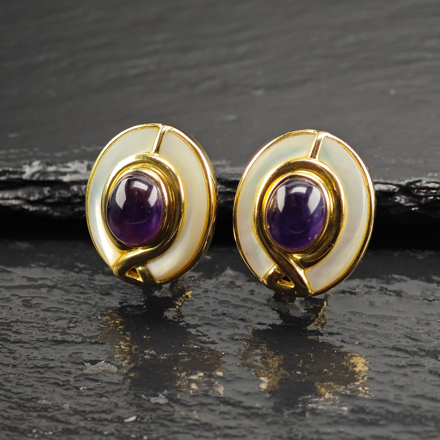 Kai Yin Lo Amethyst MOP Gold Plated Sterling Silver Omega Back Earrings ER3088