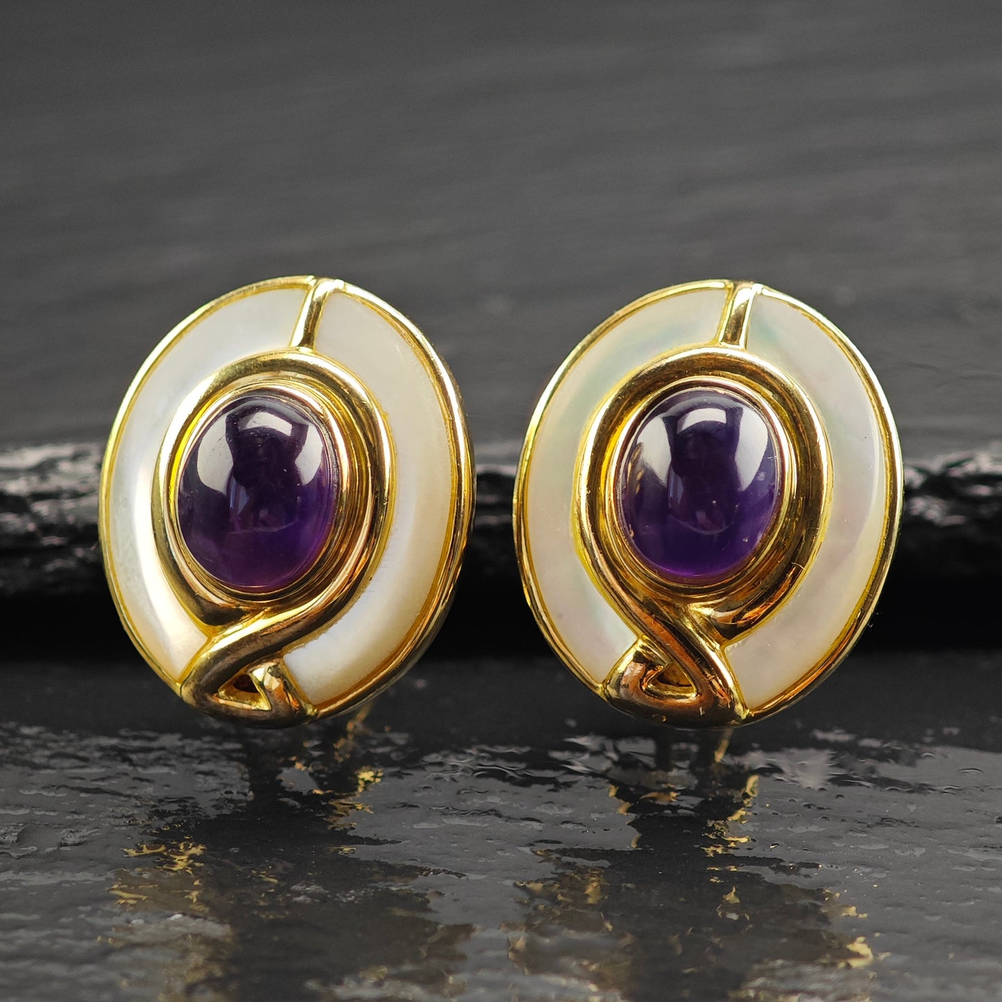 Kai Yin Lo Amethyst MOP Gold Plated Sterling Silver Omega Back Earrings ER3088