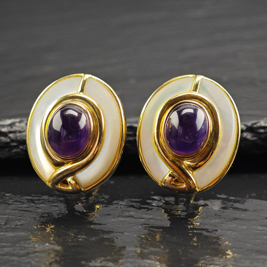 Kai Yin Lo Amethyst MOP Gold Plated Sterling Silver Omega Back Earrings ER3088