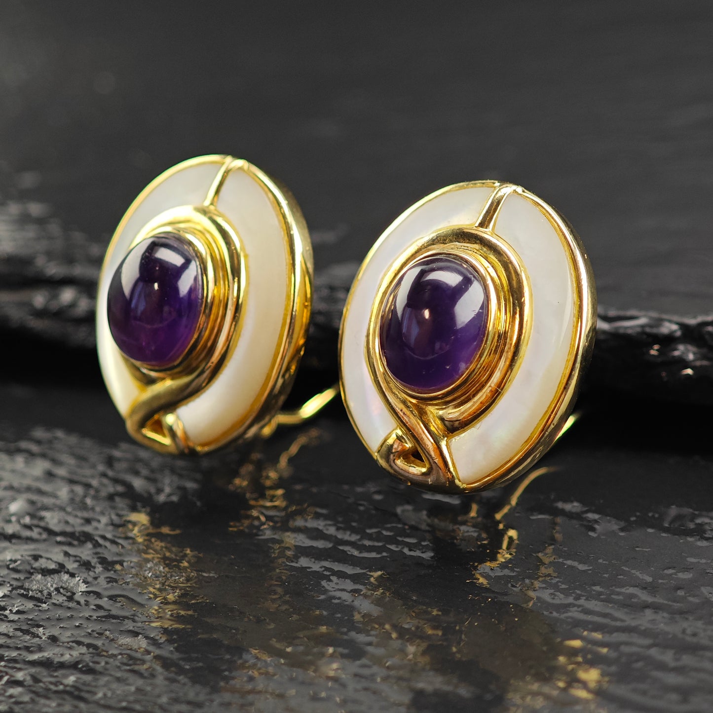 Kai Yin Lo Amethyst MOP Gold Plated Sterling Silver Omega Back Earrings ER3088