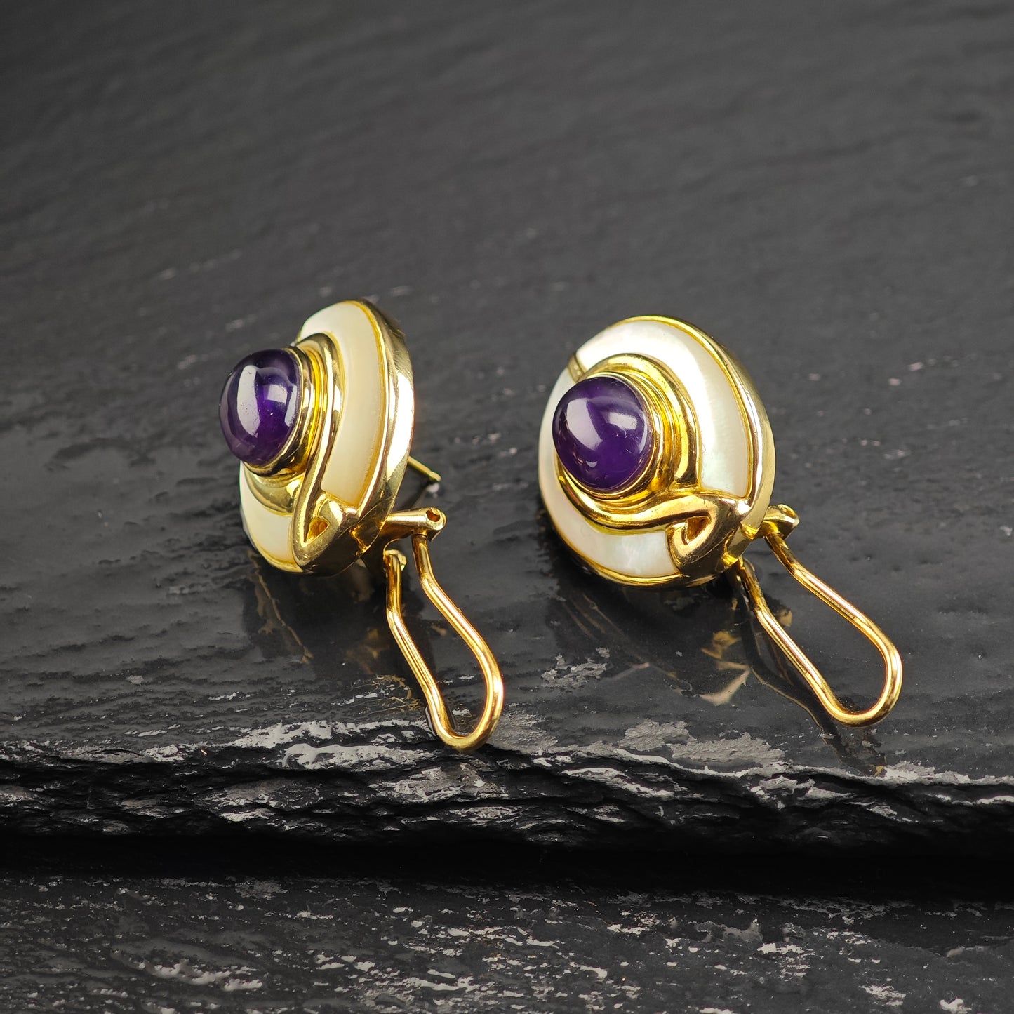 Kai Yin Lo Amethyst MOP Gold Plated Sterling Silver Omega Back Earrings ER3088