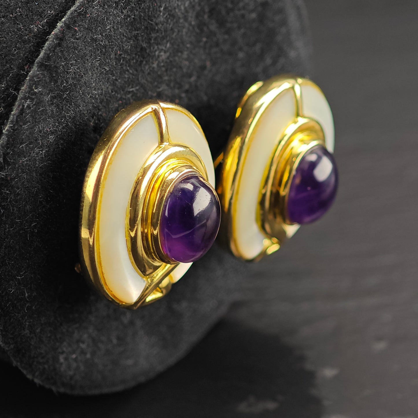 Kai Yin Lo Amethyst MOP Gold Plated Sterling Silver Omega Back Earrings ER3088