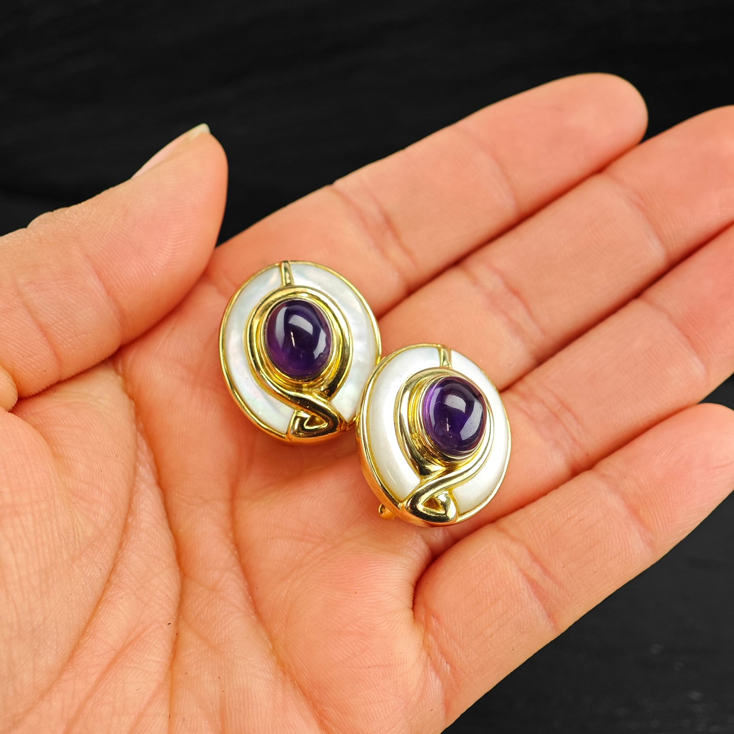 Kai Yin Lo Amethyst MOP Gold Plated Sterling Silver Omega Back Earrings ER3088