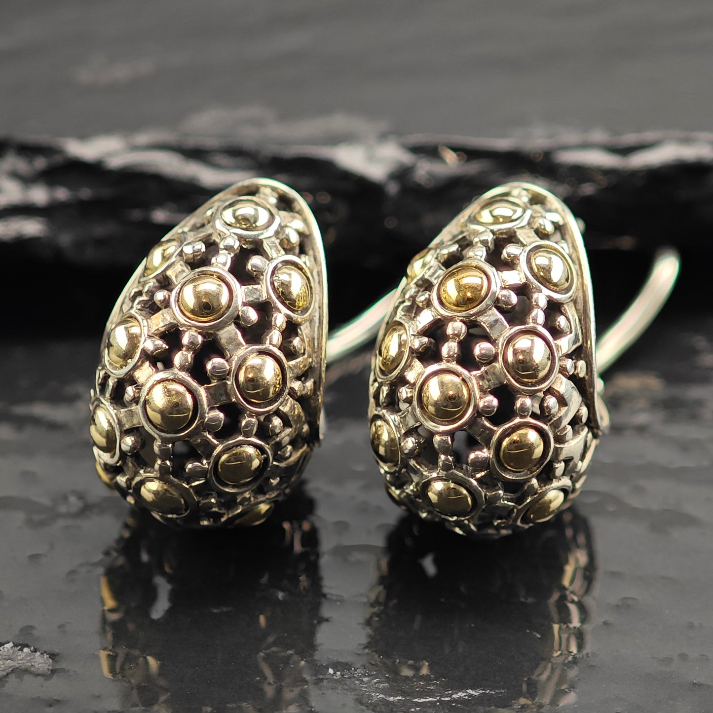 John Hardy 18K Gold Accent Scallop Sterling Silver Omega Back Earrings ER3089