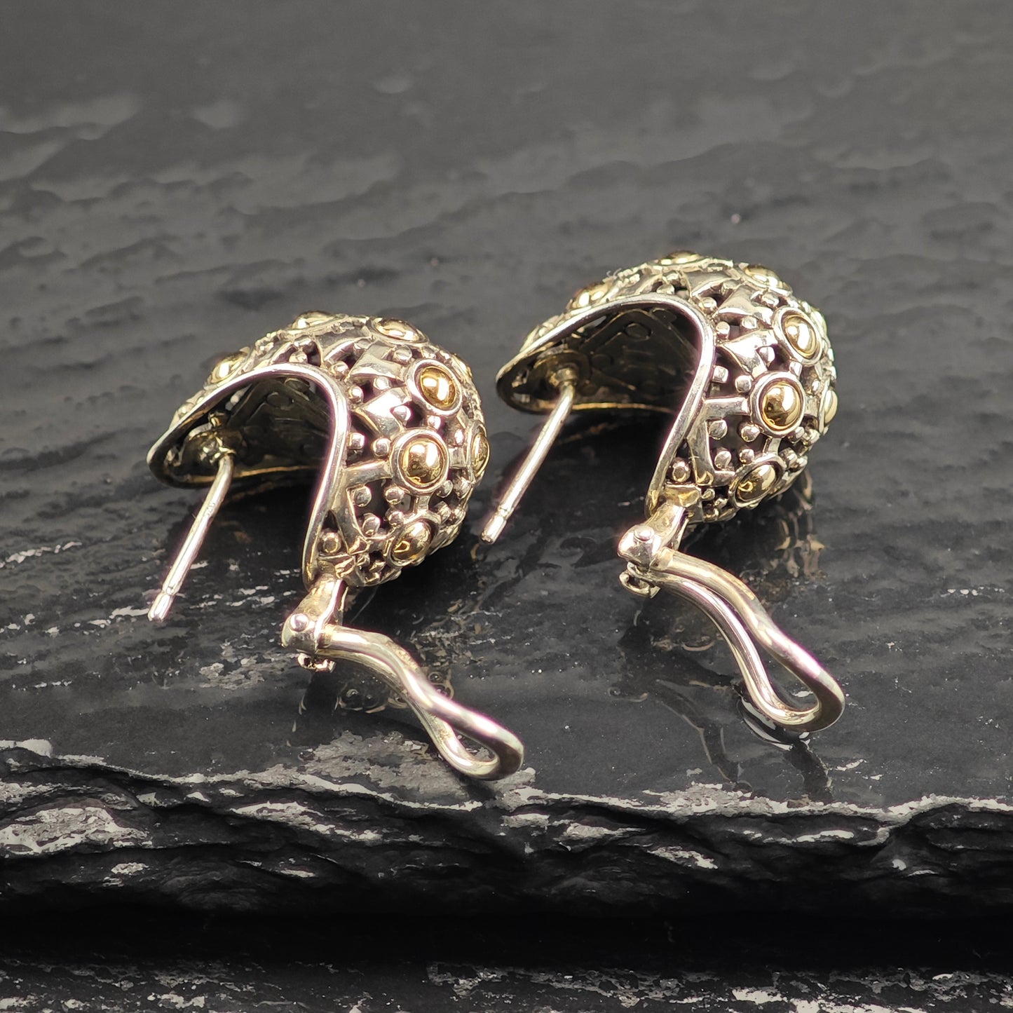 John Hardy 18K Gold Accent Scallop Sterling Silver Omega Back Earrings ER3089