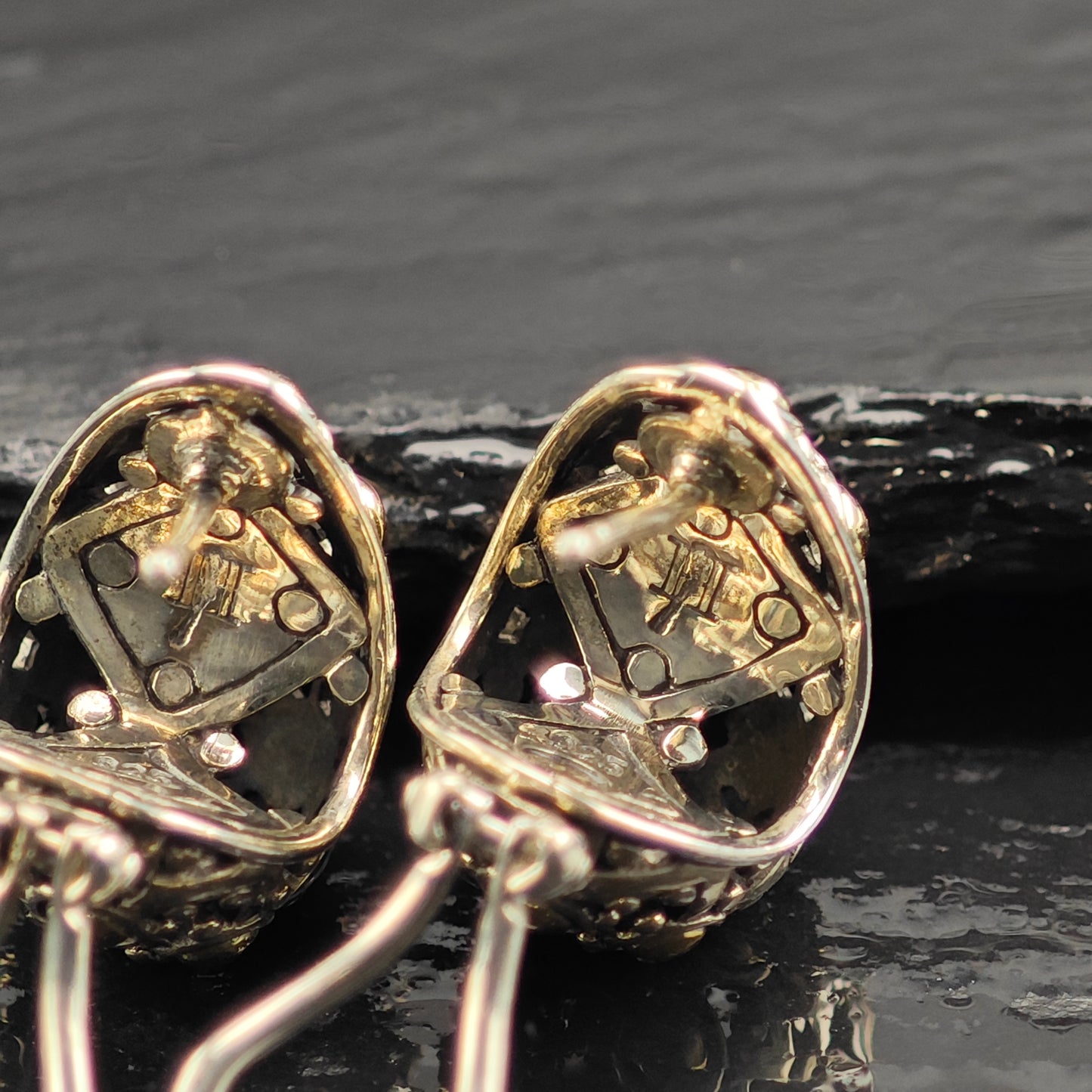 John Hardy 18K Gold Accent Scallop Sterling Silver Omega Back Earrings ER3089