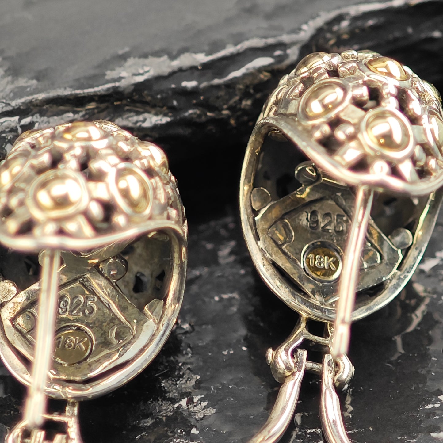 John Hardy 18K Gold Accent Scallop Sterling Silver Omega Back Earrings ER3089