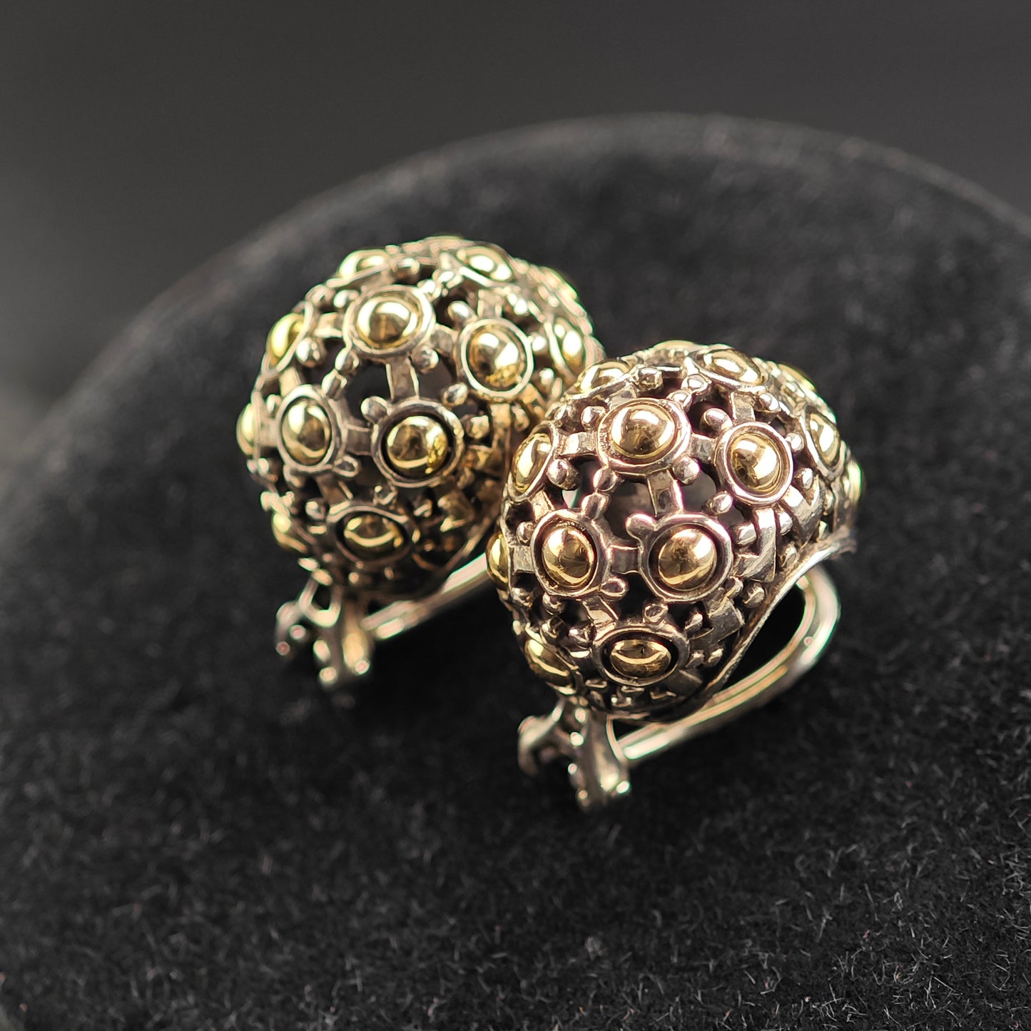 John Hardy 18K Gold Accent Scallop Sterling Silver Omega Back Earrings ER3089