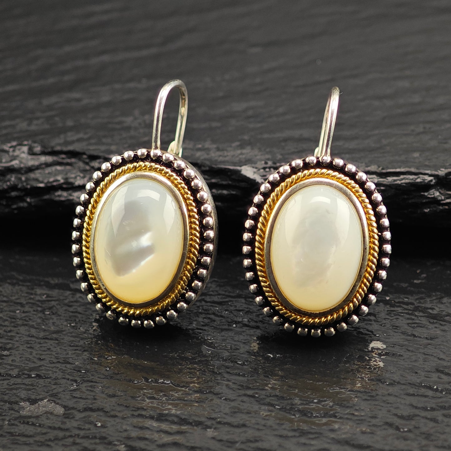 Mother of Pearl Gold Tone Accent Sterling Silver Lever Back Earrings ER3090