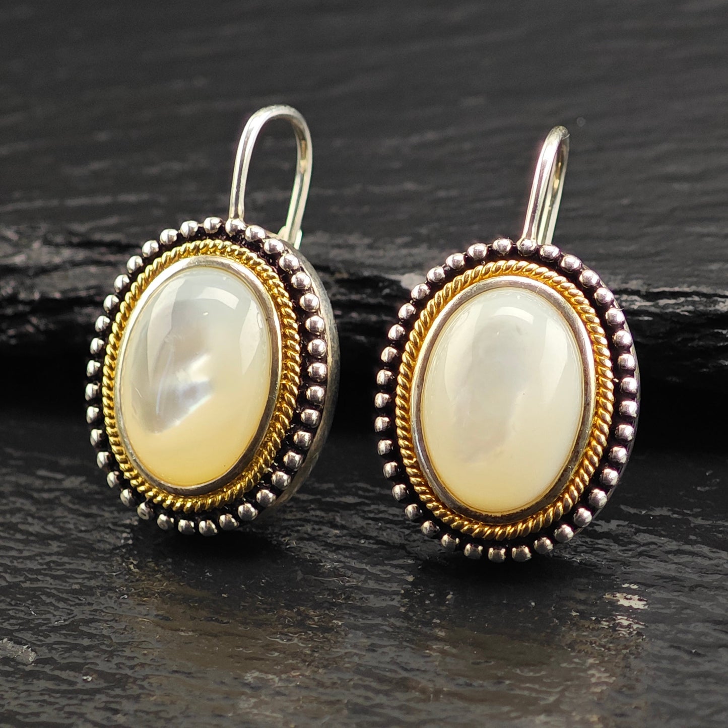 Mother of Pearl Gold Tone Accent Sterling Silver Lever Back Earrings ER3090