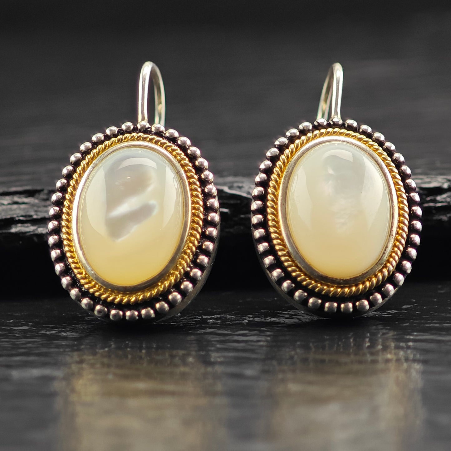 Mother of Pearl Gold Tone Accent Sterling Silver Lever Back Earrings ER3090