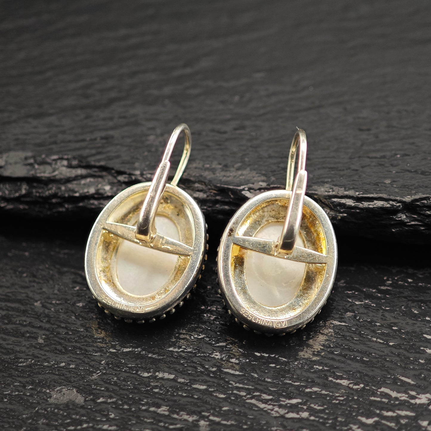 Mother of Pearl Gold Tone Accent Sterling Silver Lever Back Earrings ER3090