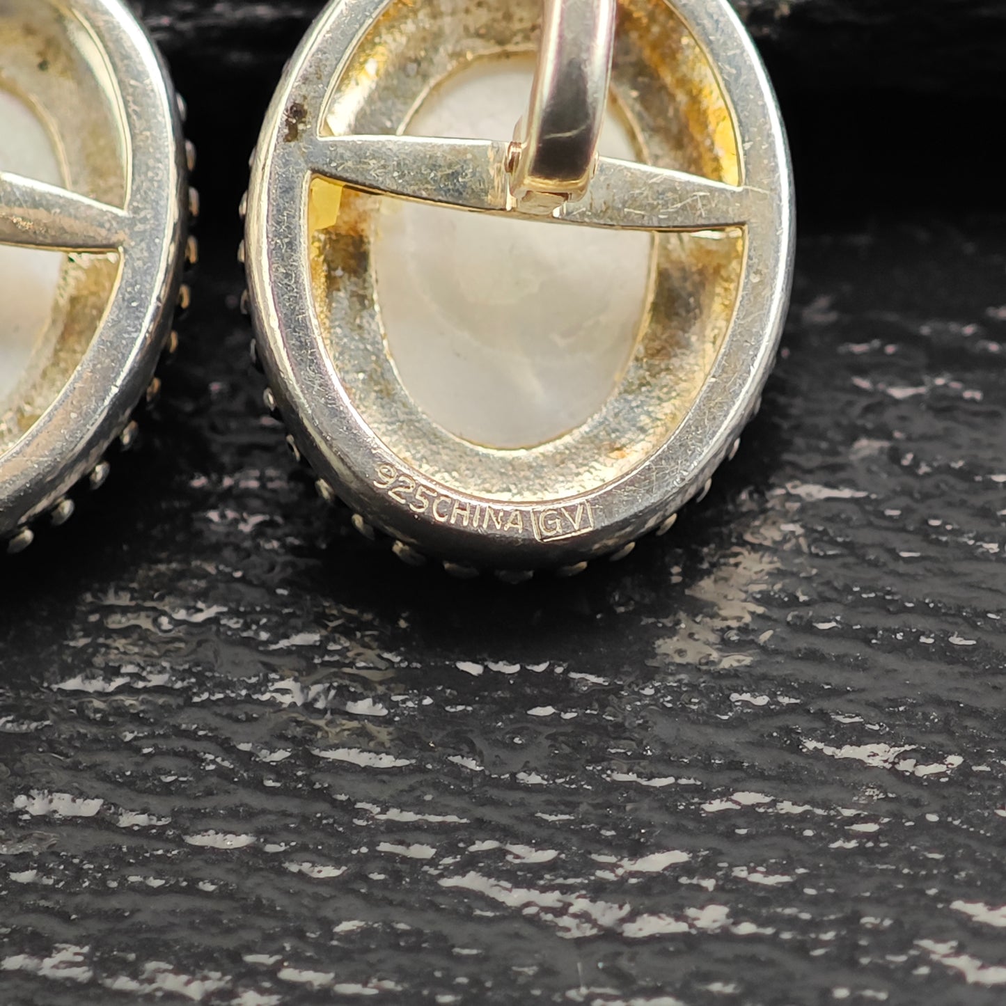 Mother of Pearl Gold Tone Accent Sterling Silver Lever Back Earrings ER3090