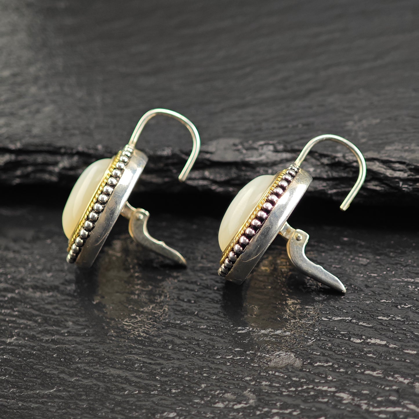 Mother of Pearl Gold Tone Accent Sterling Silver Lever Back Earrings ER3090