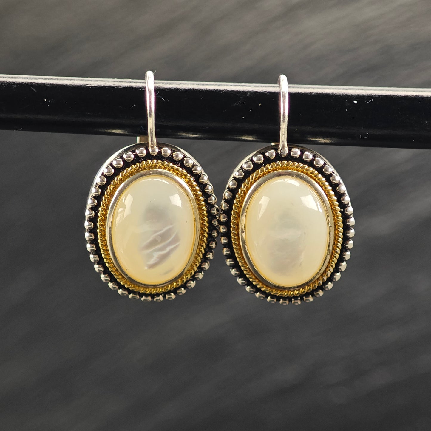 Mother of Pearl Gold Tone Accent Sterling Silver Lever Back Earrings ER3090