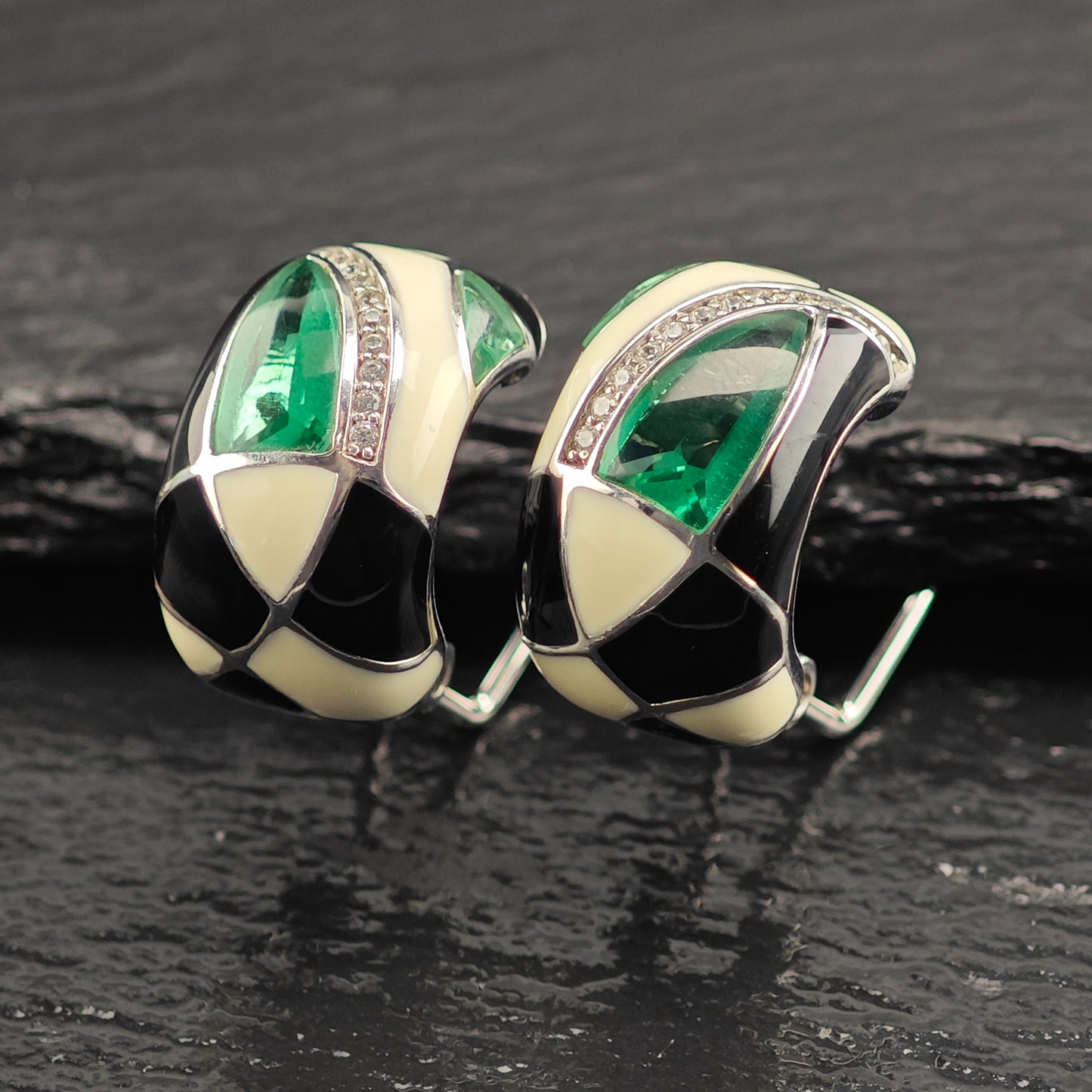 Belle Etoile Enamel Sterling Silver Omega Back Earrings ER3091