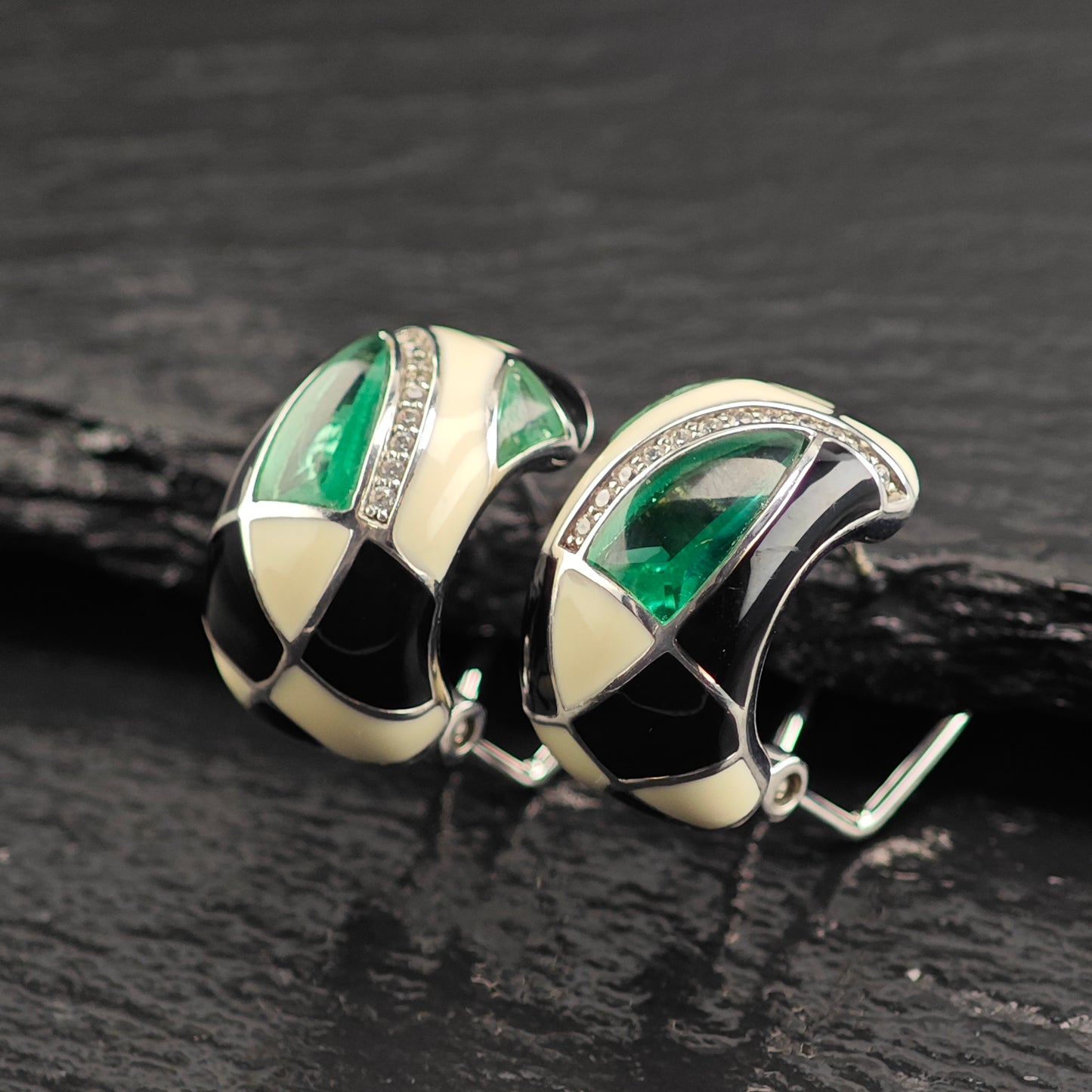 Belle Etoile Enamel Sterling Silver Omega Back Earrings ER3091