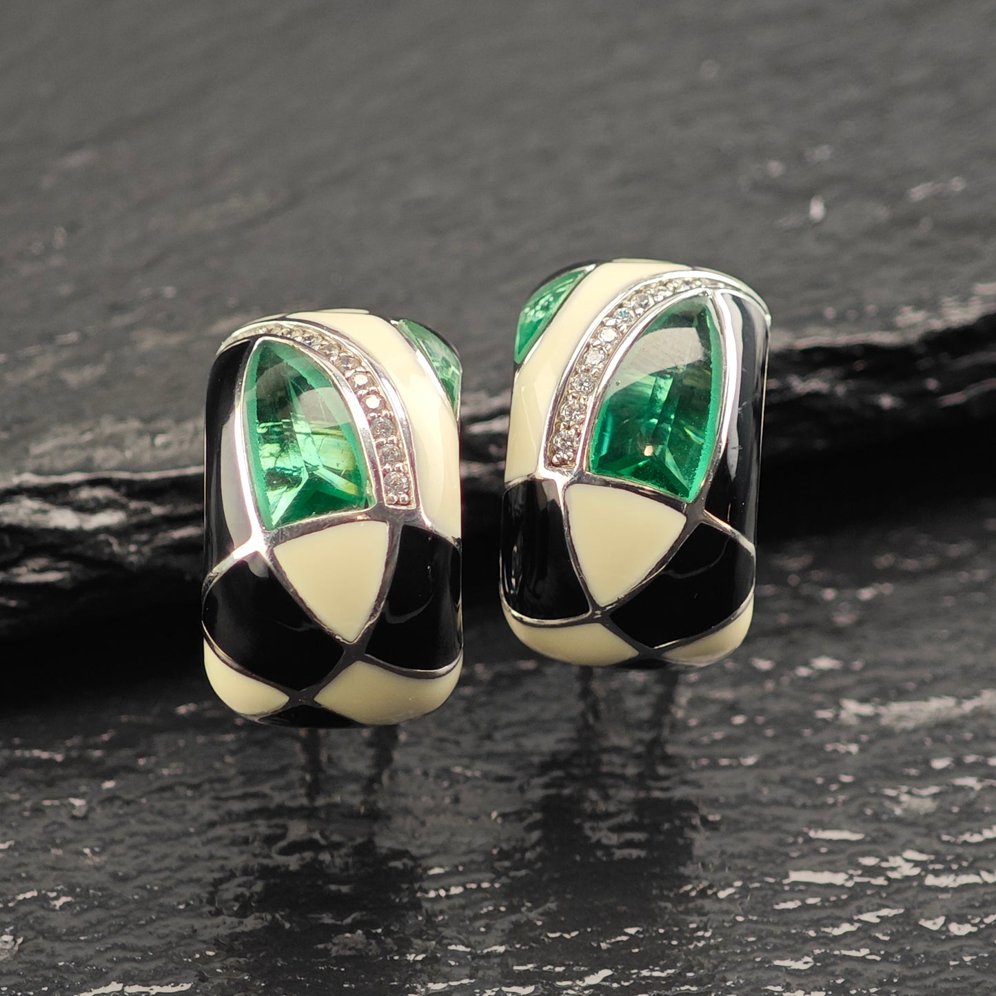 Belle Etoile Enamel Sterling Silver Omega Back Earrings ER3091