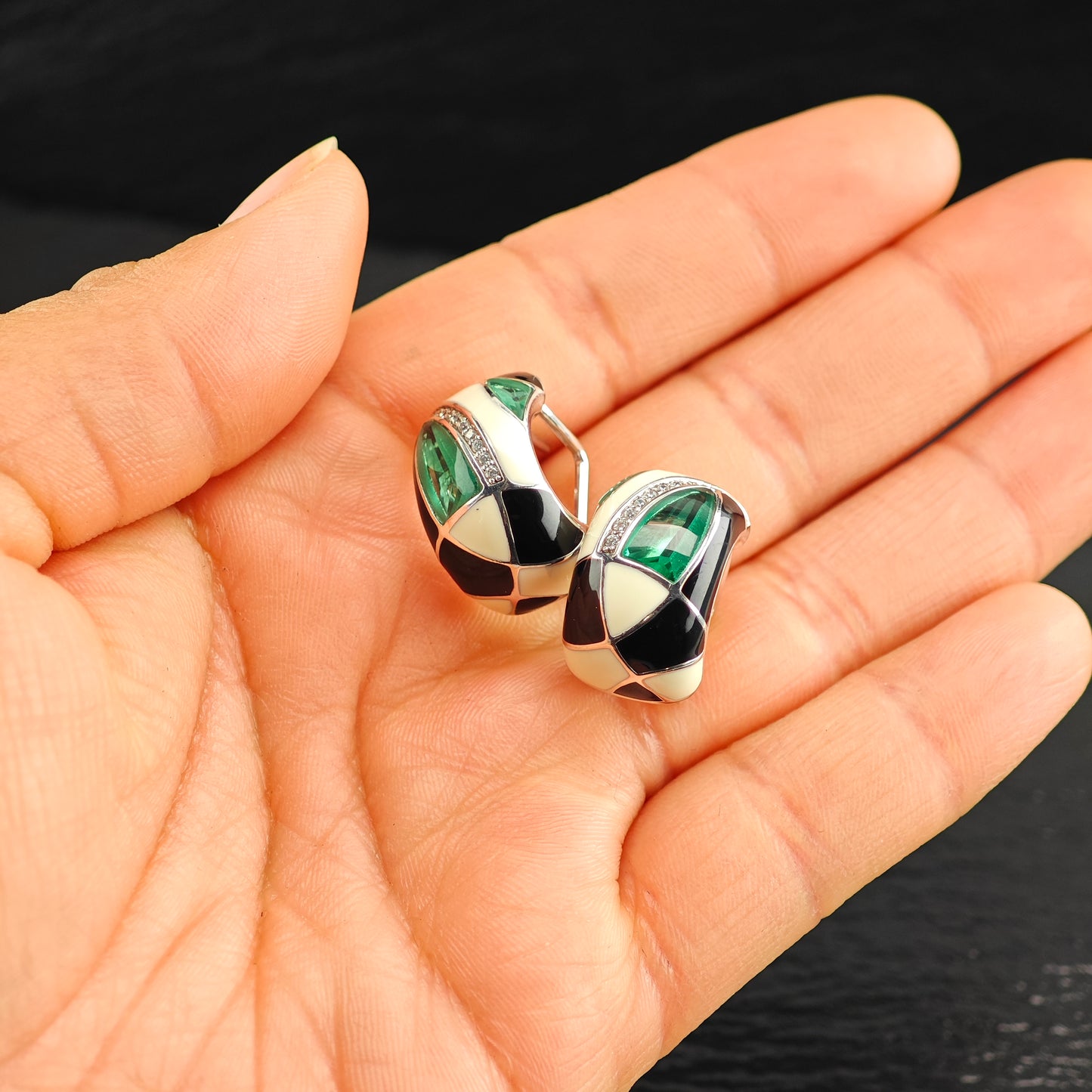 Belle Etoile Enamel Sterling Silver Omega Back Earrings ER3091