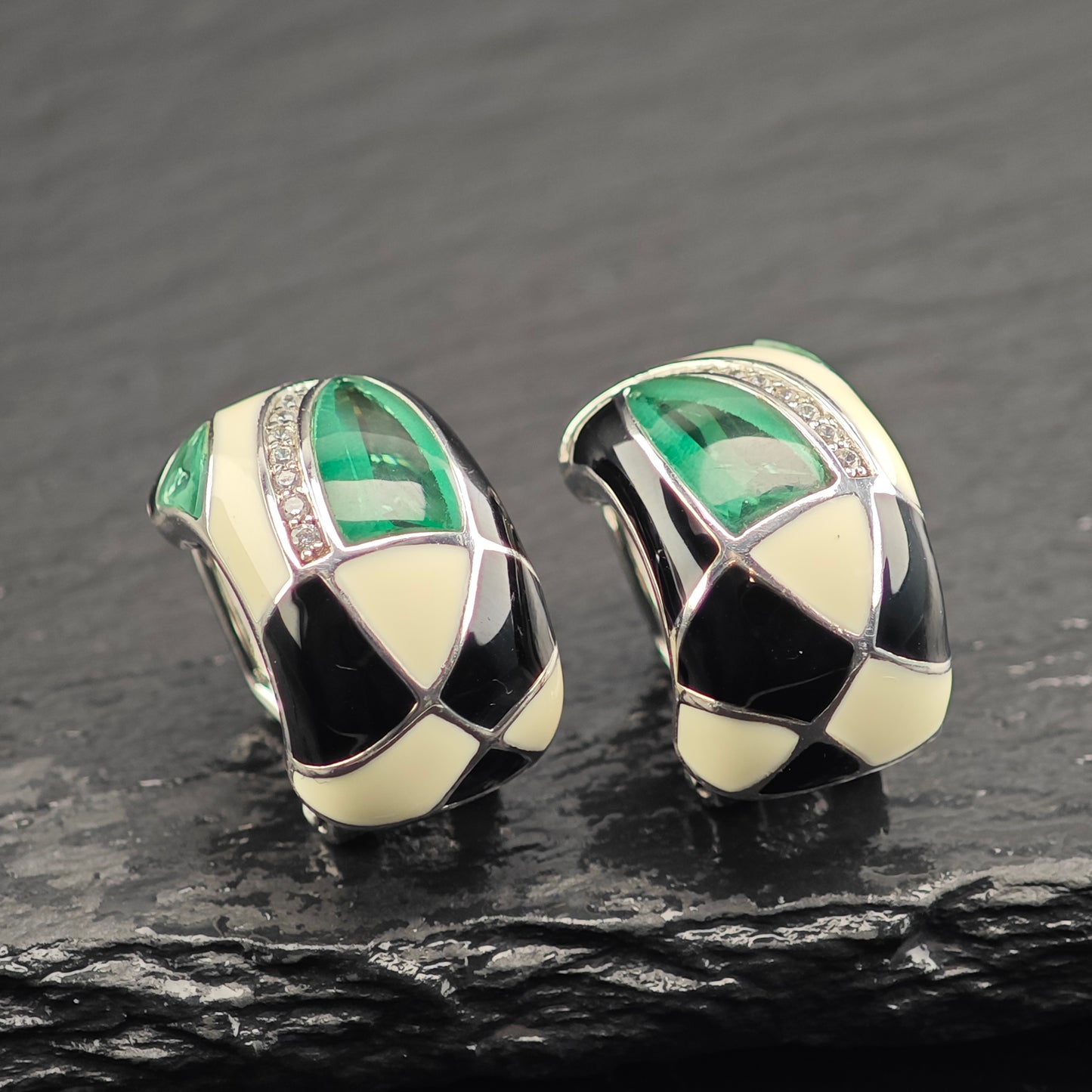 Belle Etoile Enamel Sterling Silver Omega Back Earrings ER3091