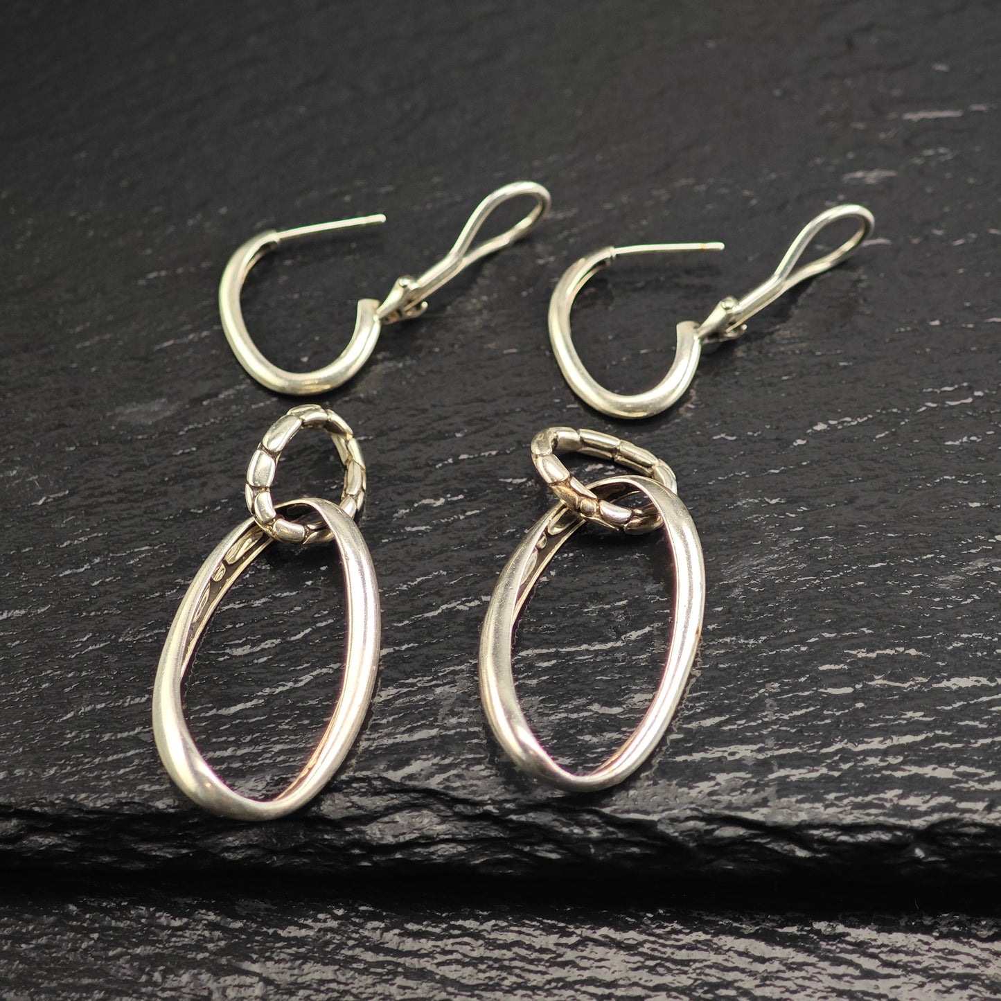 Abstract John Hardy Sterling Silver Omega Back/Dangle Earrings ER3092