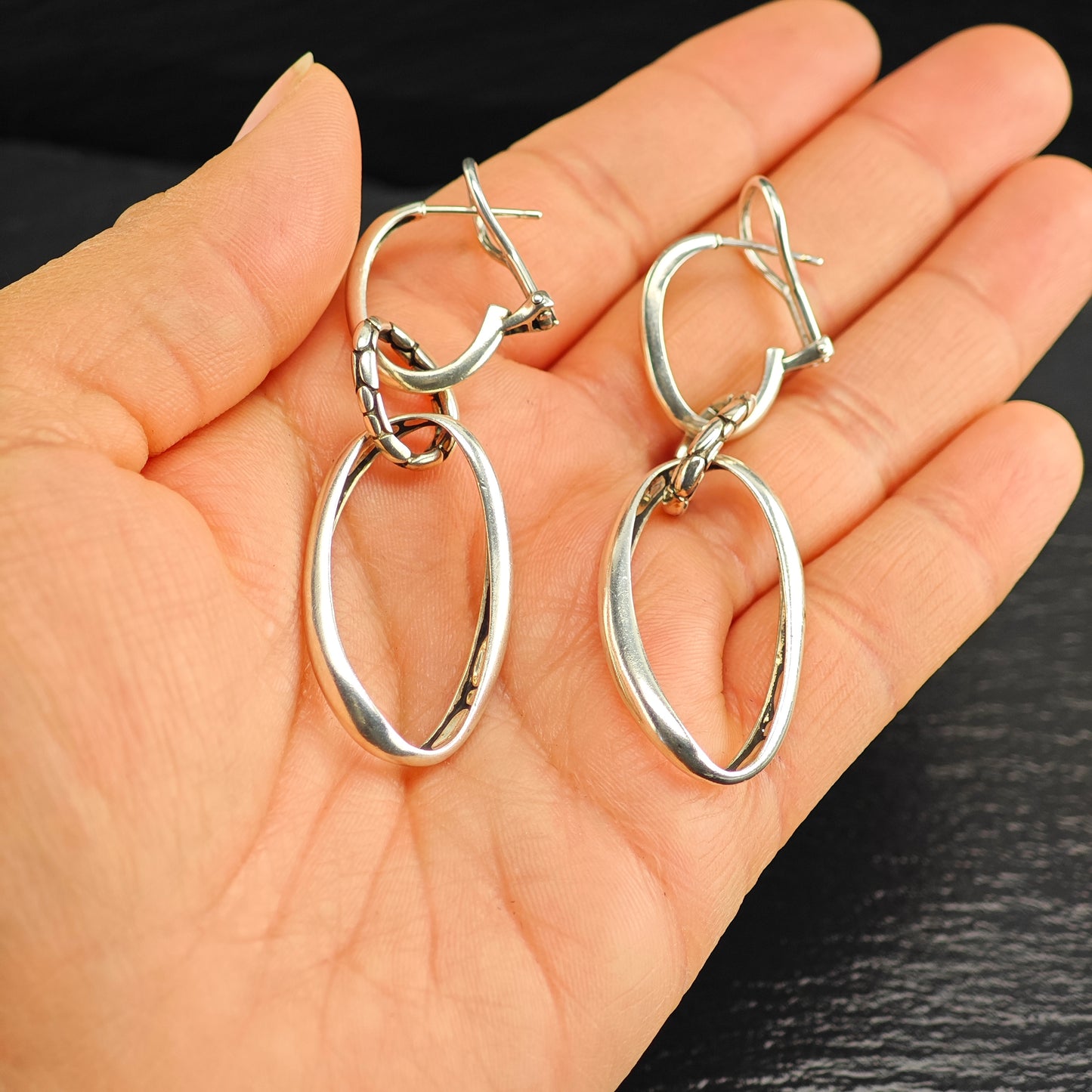 Abstract John Hardy Sterling Silver Omega Back/Dangle Earrings ER3092
