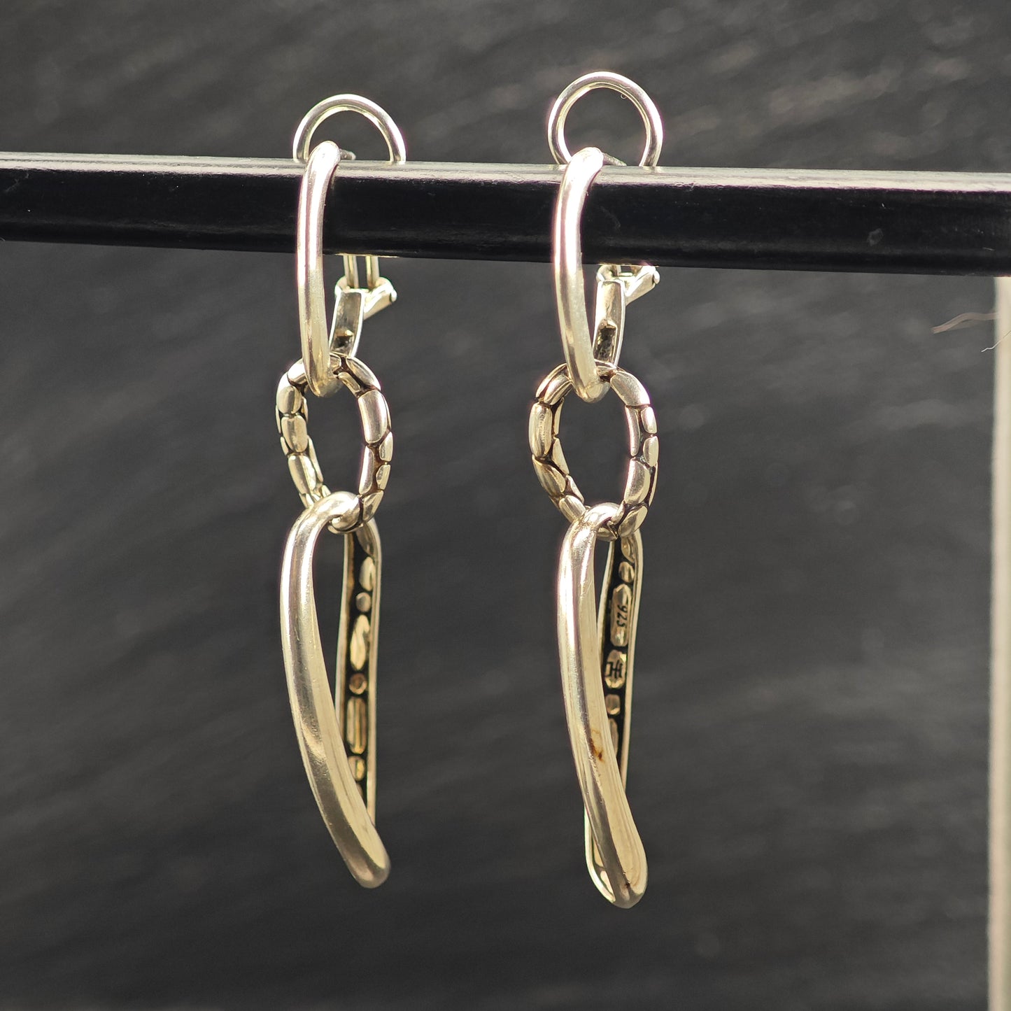 Abstract John Hardy Sterling Silver Omega Back/Dangle Earrings ER3092