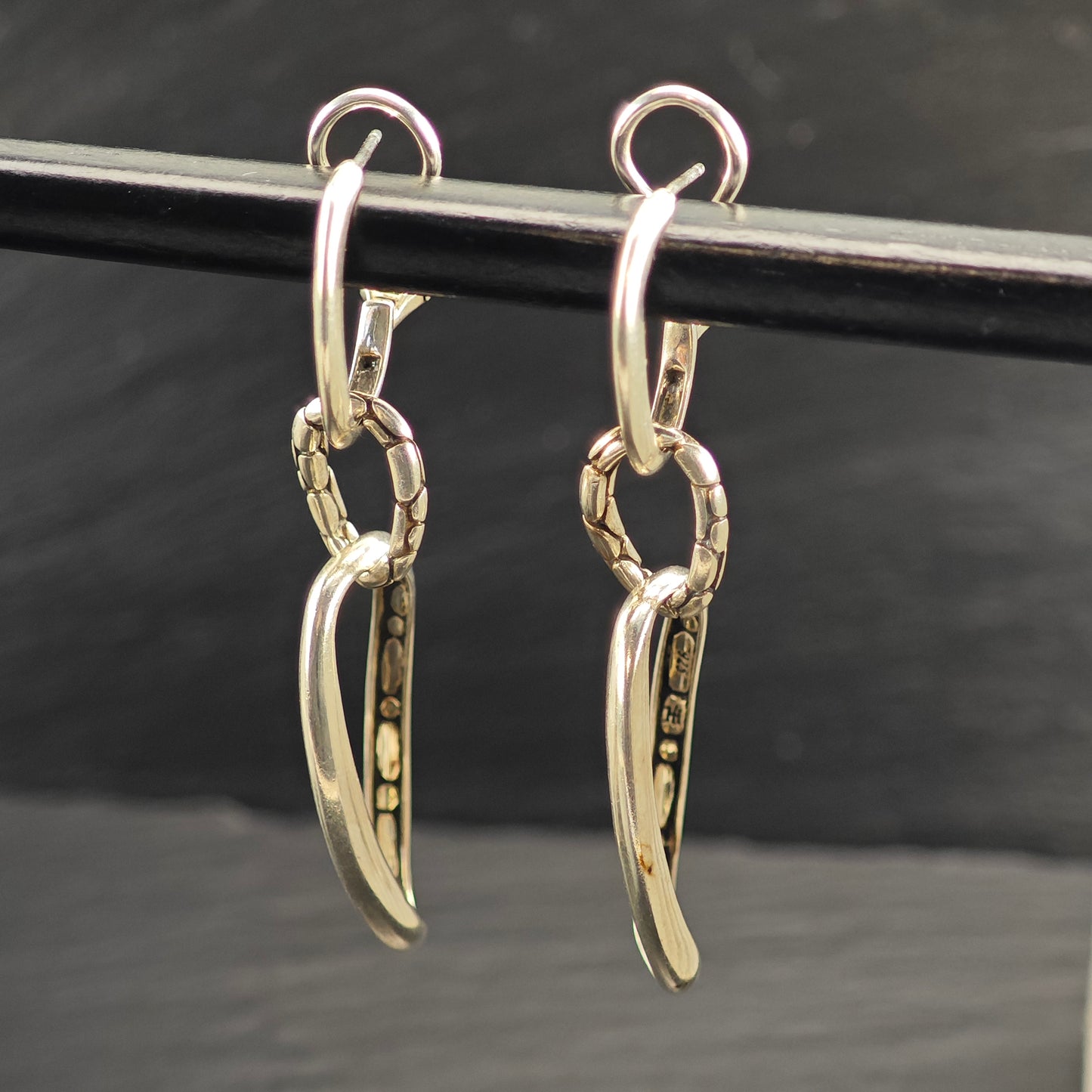 Abstract John Hardy Sterling Silver Omega Back/Dangle Earrings ER3092