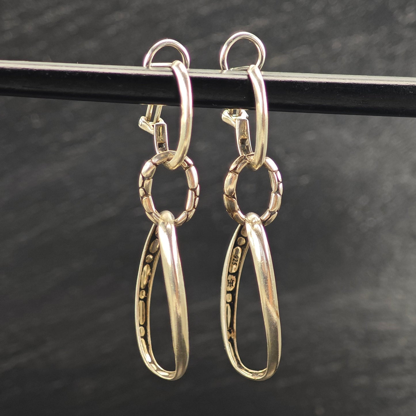 Abstract John Hardy Sterling Silver Omega Back/Dangle Earrings ER3092