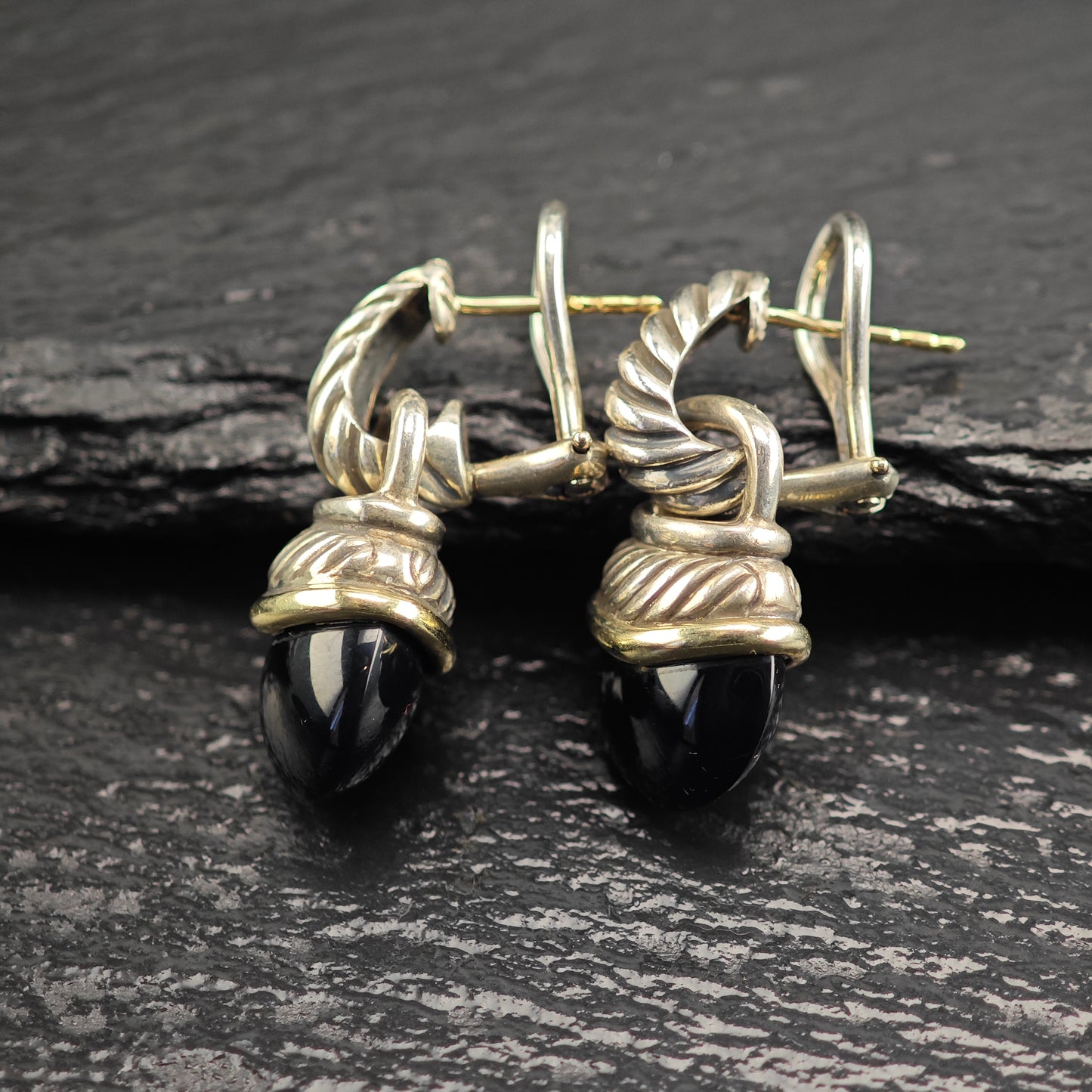 Vintage David Yurman 14K Gold Posts Sterling Silver Omega Back Earrings ER3094