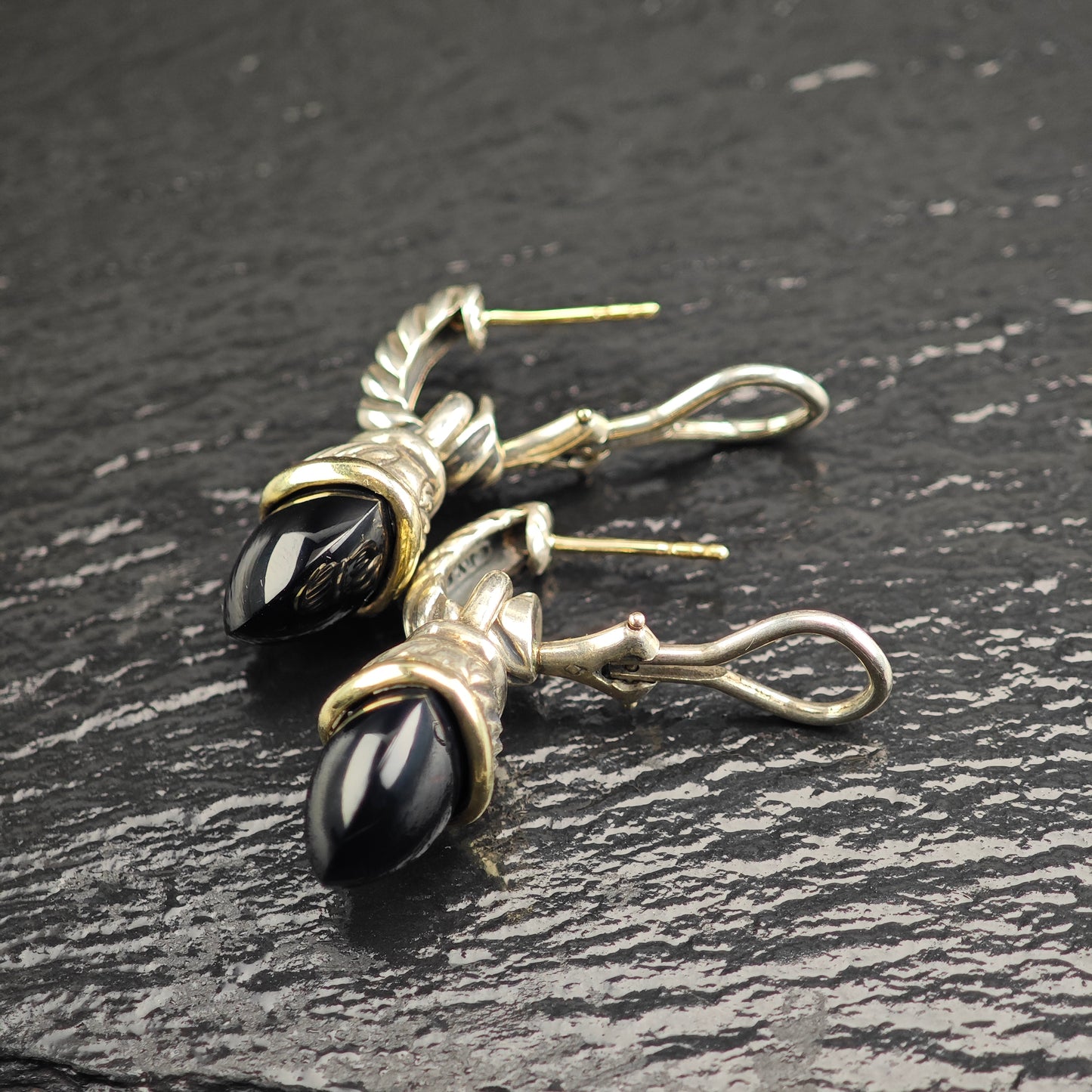 Vintage David Yurman 14K Gold Posts Sterling Silver Omega Back Earrings ER3094