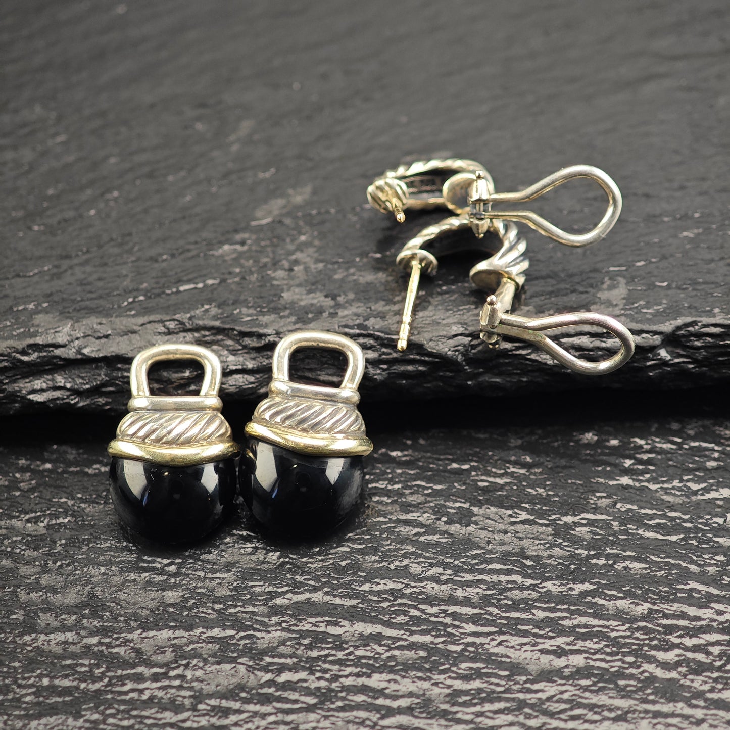 Vintage David Yurman 14K Gold Posts Sterling Silver Omega Back Earrings ER3094